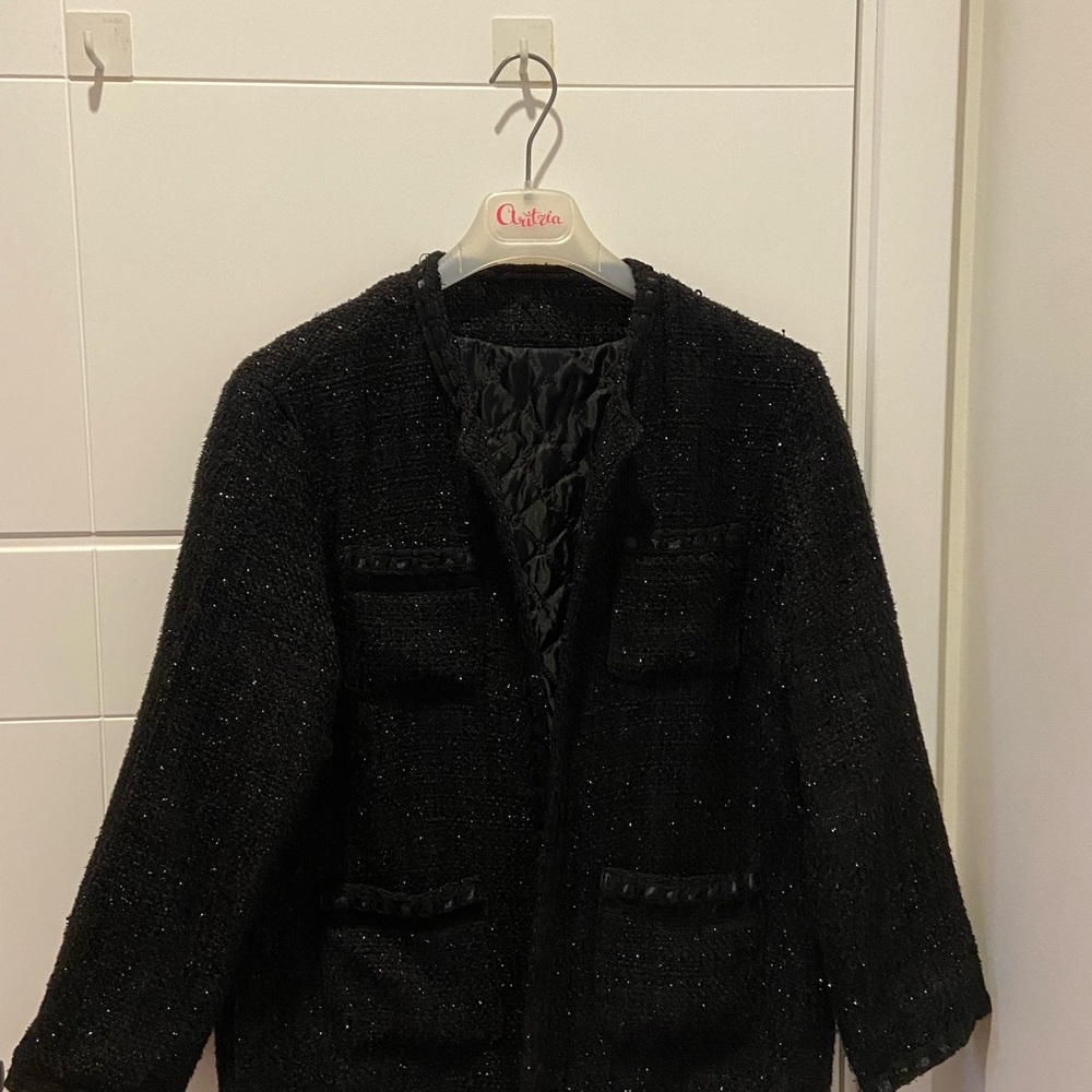 Elegant Black Tweed sparkle Jacket with pockets